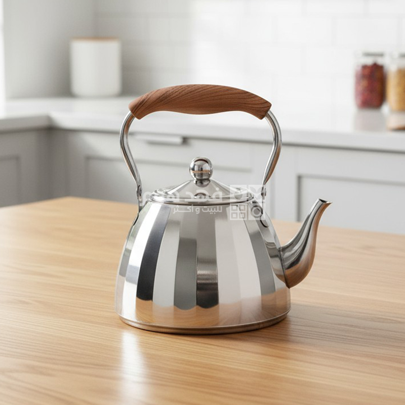 ابريق شاي محزز يد خشب ستانلس 1 لتر