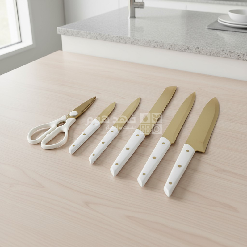طقم ستاند 5 سكاكين + مقص DH4045-WHITE