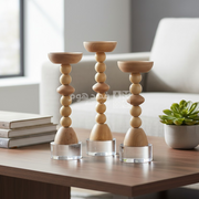 طقم/3 شمعدان خشب قاعدة زجاج شفاف AB 001