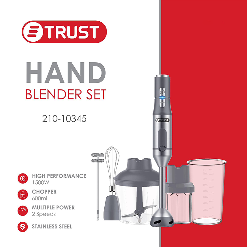 خلاط يدوي ستانلس مع خفاقة + وعاء خلط + مطحنة + خفاقة حليب 1200W