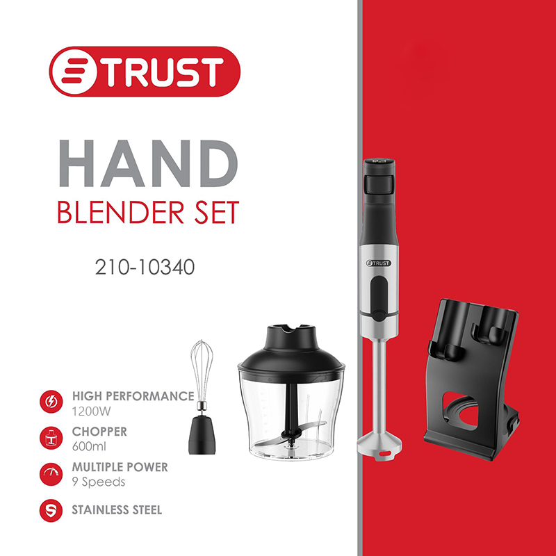 خلاط يدوي ديجيتال ستانلس مع خفاقة + وعاء خلط + قاعدة 1200W