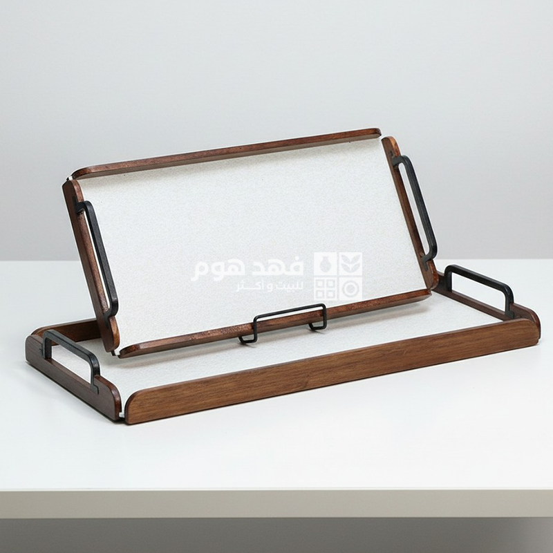 طقم صواني/2 مستطيل 40*20سم + 48*25سم وجه ابيض خشب بيدين اسود EL11/2