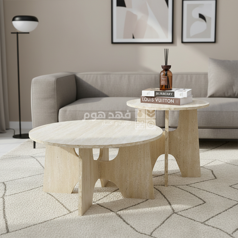 طقم/2 طاولات وسط بيج 70*40+50*50 سم D15-17