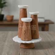 طقم /4 جاط رخام قاعدة خشب 25سم +3 شمعدانات خشب ورخام هندي D198