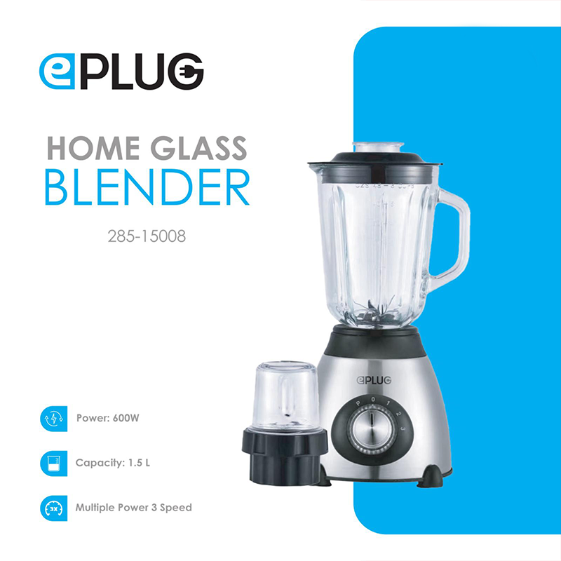 خلاط كهربائي ستانلس زجاج 3 سرعات مع مطحنة 600 واط