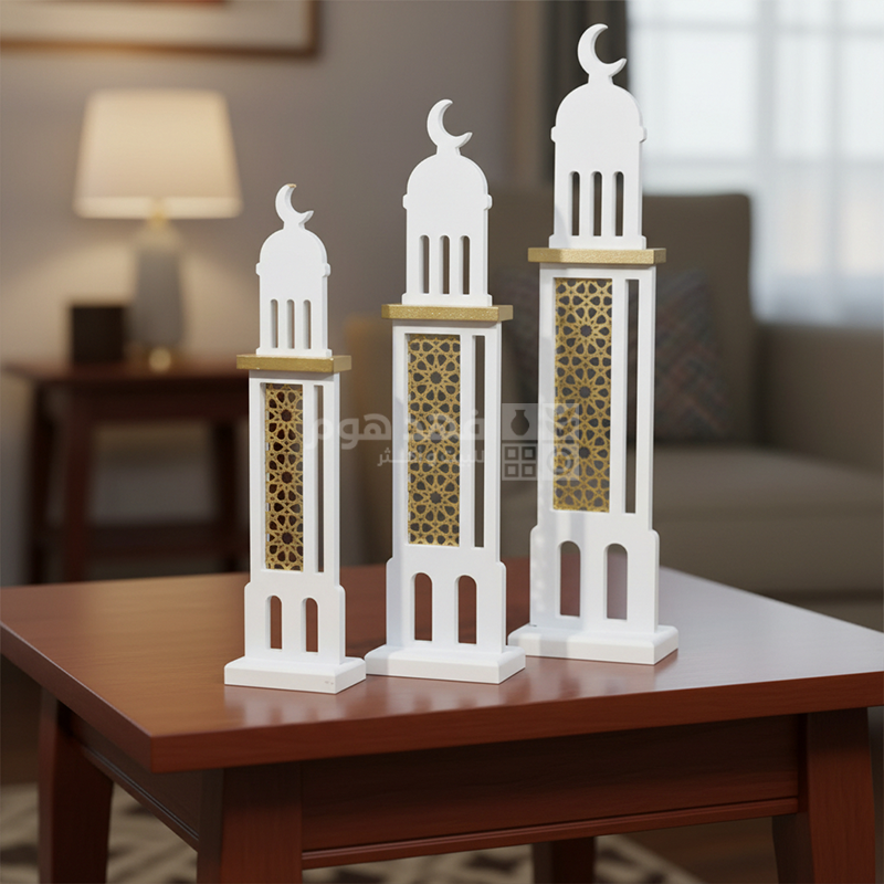 طقم/3 ماذن جامع 40/36/32سم خشب ابيض EL43/17