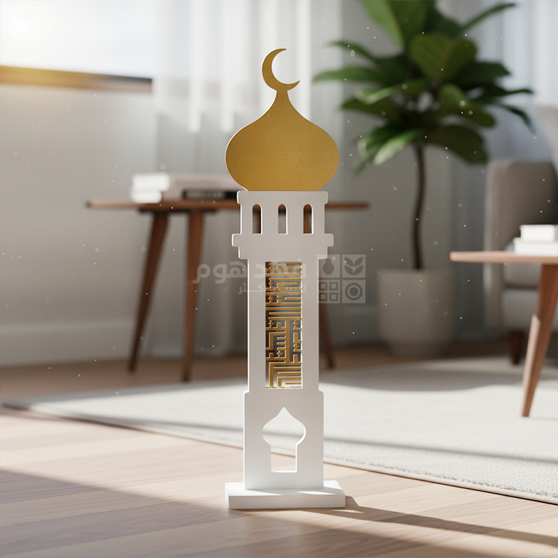 ماذنة جامع مستطيل 55سم خشب ابيض وجه مزخرف EL43/6