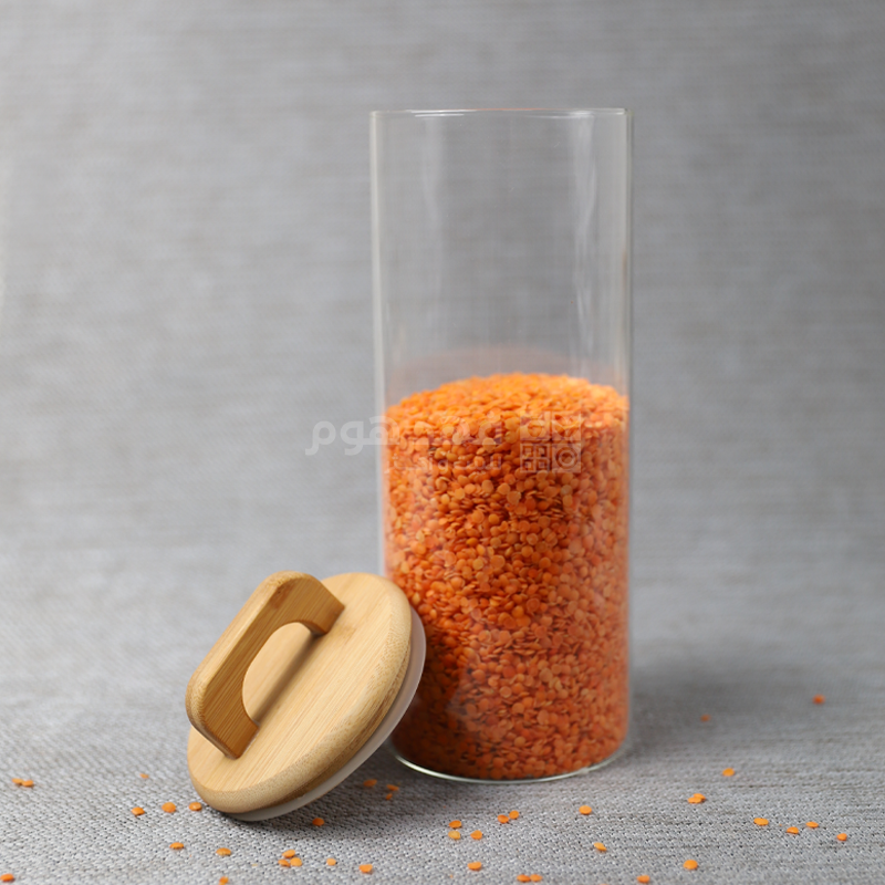 مرتبان زجاج غطا بامبو مقبض 25.5سم * 9.5سم A25/7