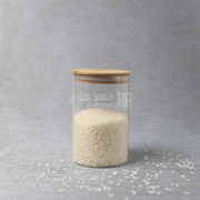 مرتبان زجاج مدورغطا بامبو 15.5سم * 10سم Q17/45 A25/25 x22/44