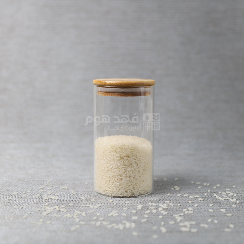 مرتبان زجاج غطا بامبو 16سم * 8.5سم A25/2