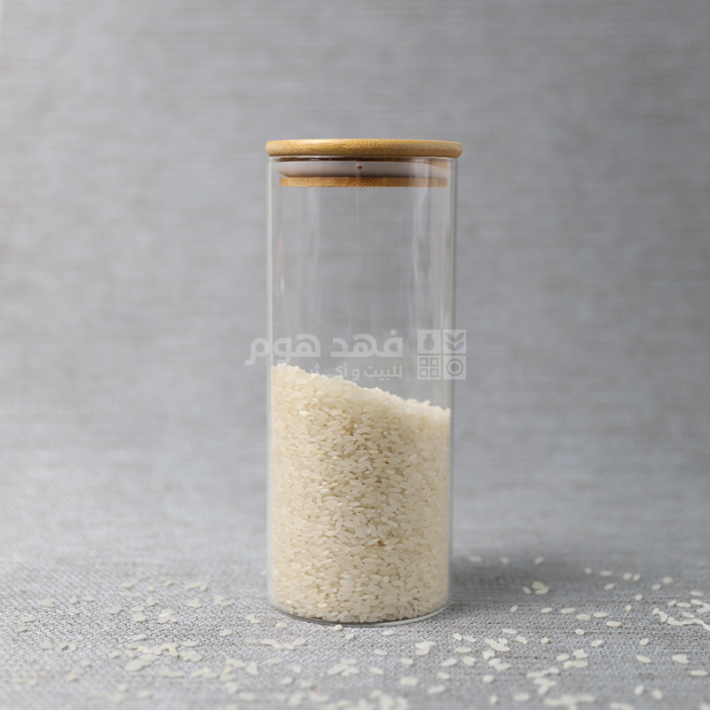 مرتبان زجاج غطا بامبو 20سم * 8.5سم A25/3