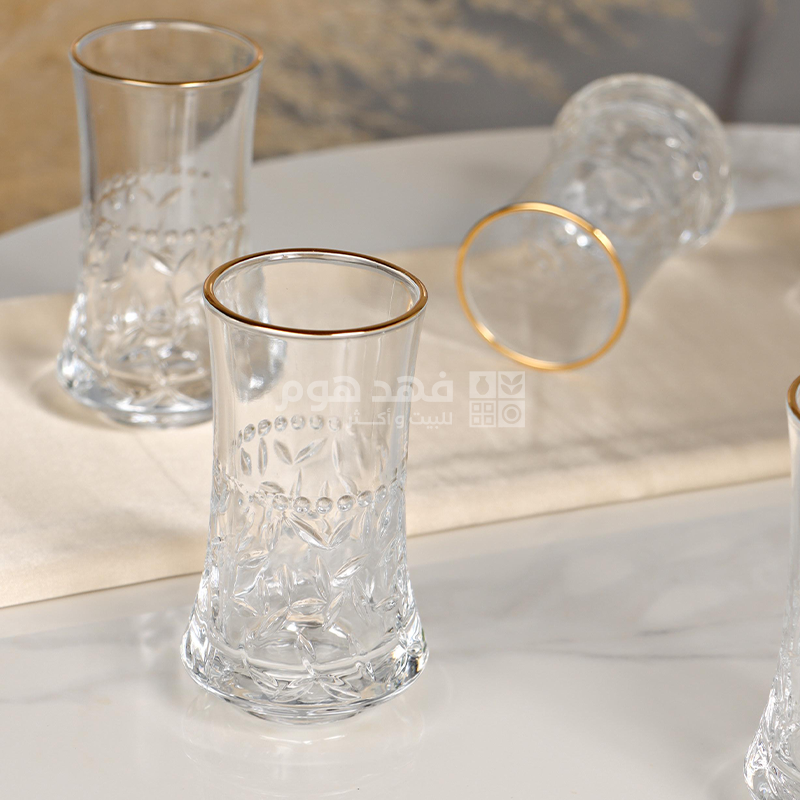 طقم كاسة ماء/12 زجاج سادة حيف ذهبي 2163/D CLEAR