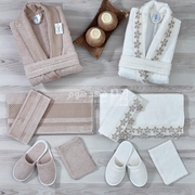 طقم روب حمام 12 قطعة LUX WEVA LIGHT BEIGE & CREAM