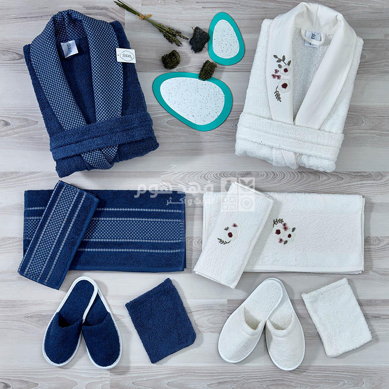 طقم روب حمام 12 قطعة LUX WEVA DARK BLUE & CREAM