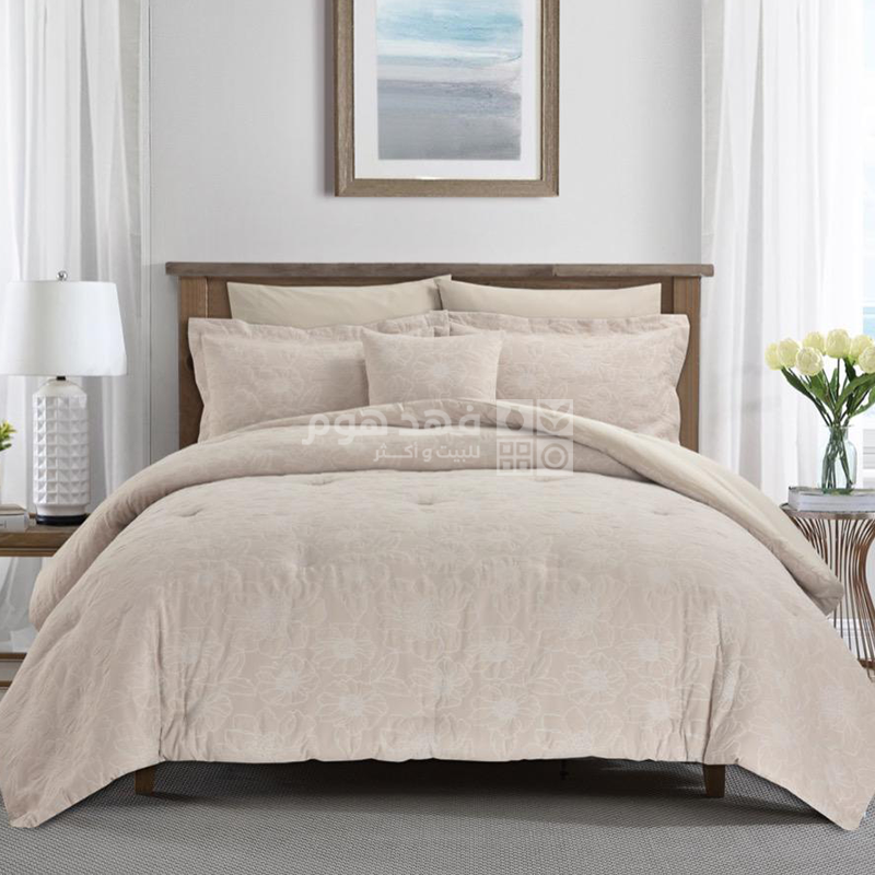 طقم غطاء تخت قطن جاكار 7 قطع LUXURY COTTON MATELASSE TAUPE KING