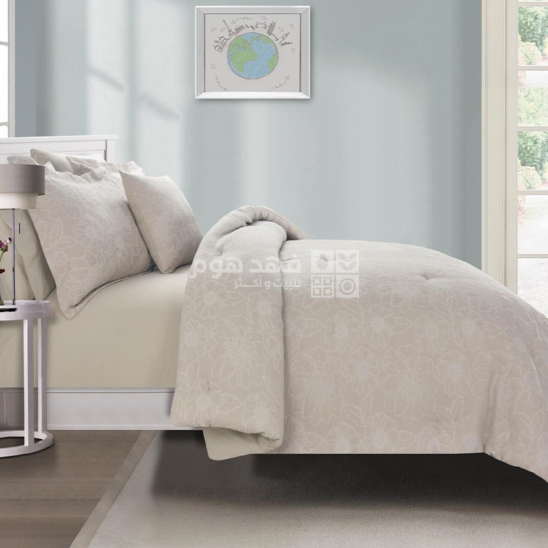 طقم غطاء تخت قطن جاكار 7 قطع LUXURY COTTON MATELASSE TAUPE KING