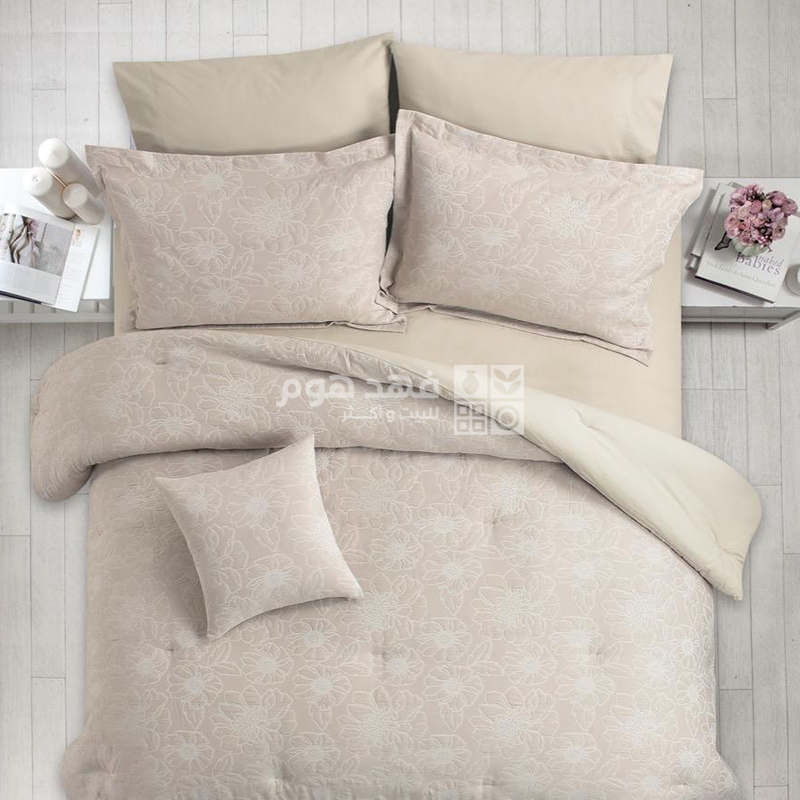 طقم غطاء تخت قطن جاكار 7 قطع LUXURY COTTON MATELASSE TAUPE KING