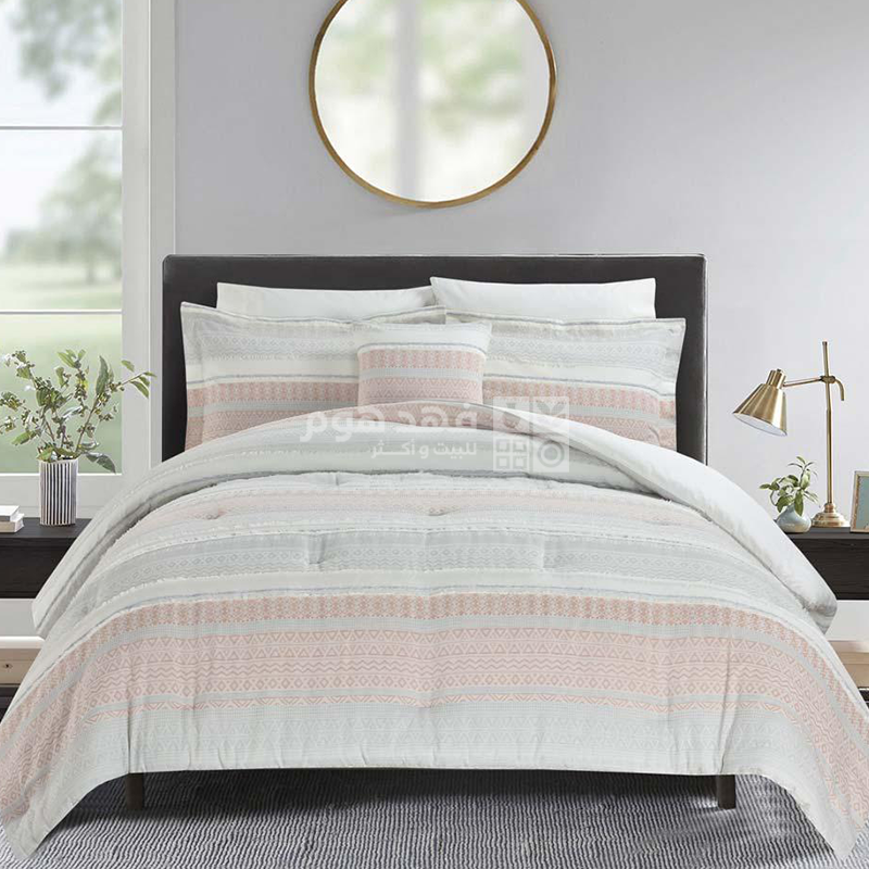 طقم غطاء تخت قطن جاكار 7 قطع LUXURY COTTON PRISMATEA CORAL KING