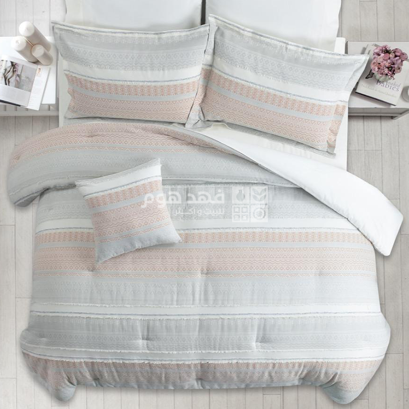 طقم غطاء تخت قطن جاكار 7 قطع LUXURY COTTON PRISMATEA CORAL KING