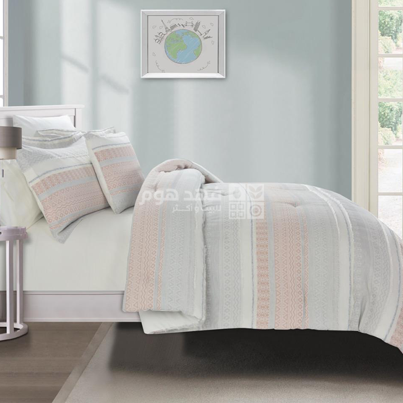 طقم غطاء تخت قطن جاكار 7 قطع LUXURY COTTON PRISMATEA CORAL KING