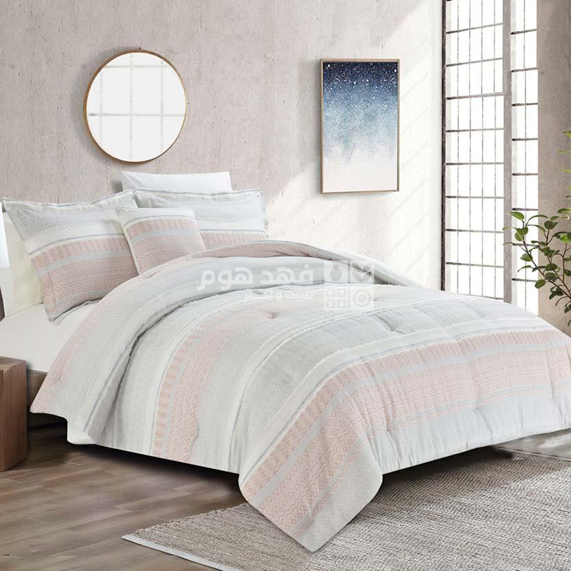 طقم غطاء تخت قطن جاكار 7 قطع LUXURY COTTON PRISMATEA CORAL KING