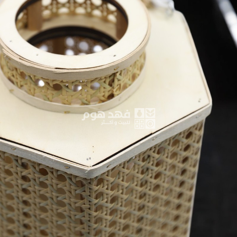 فانوس قصب مخرم مع يد و كاس زجاج x18/20