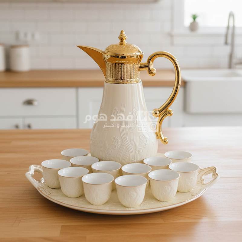 طقم/ دلة مع صينية و12 فنجان قهوة سادة CH617-14/S-BEIGE