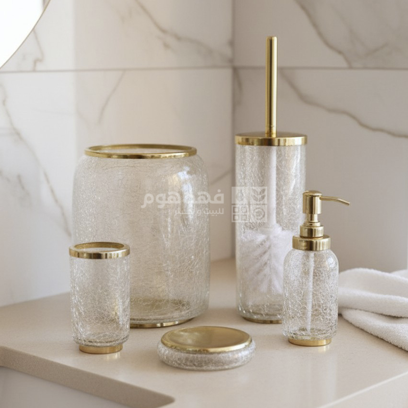 طقم اكسسوارات حمام زجاج VINCE BATH ACCESSORIES GOLD GLASS AND STEEL