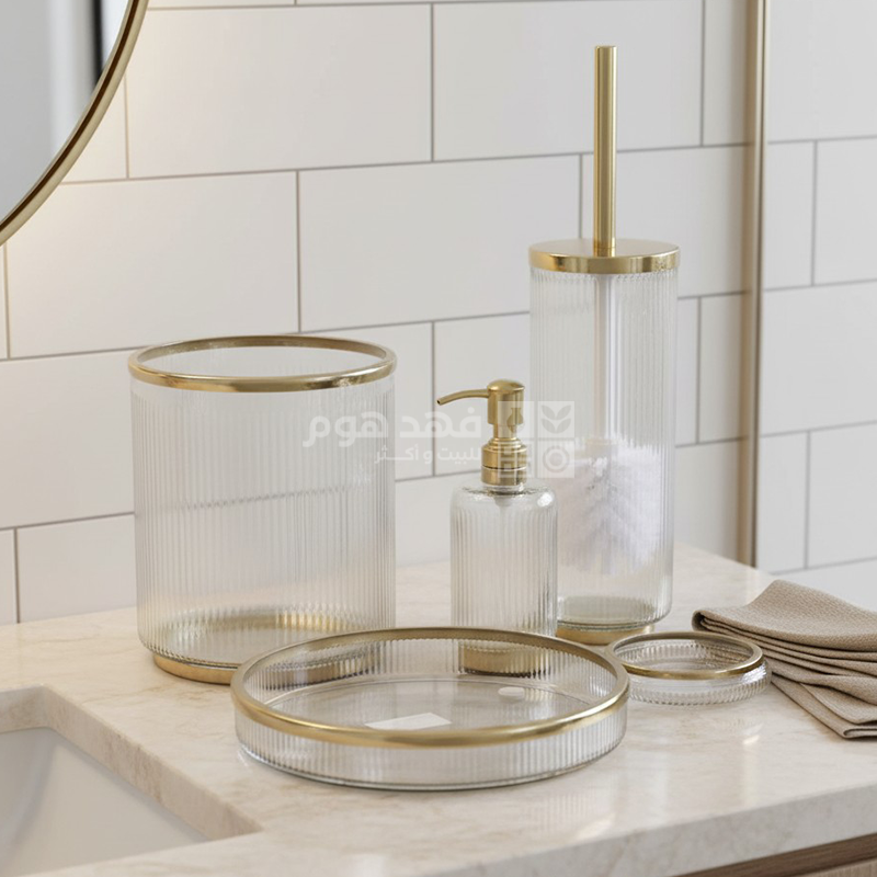 طقم اكسسوارات حمام زجاج PURE BATH ACCESSORIES GOLD GLASS