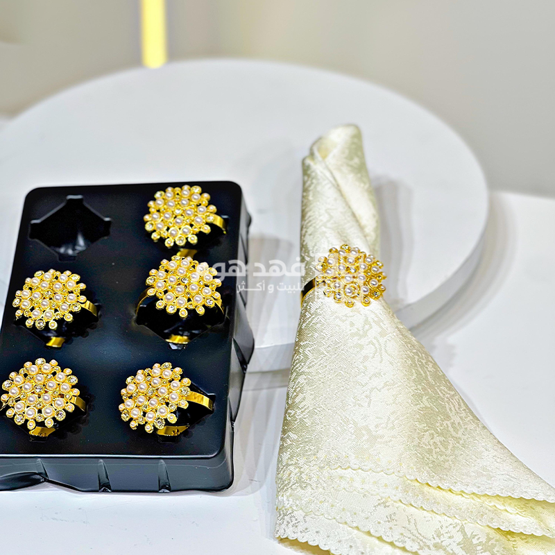 طقم/6 مسكة مناديل سفرة ذهبي خاتم لولو وسترس SM91/8