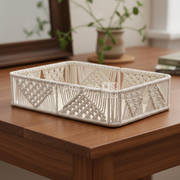 سلة مكرمية قاعدة خشب 38*28*9 سم Q61/16