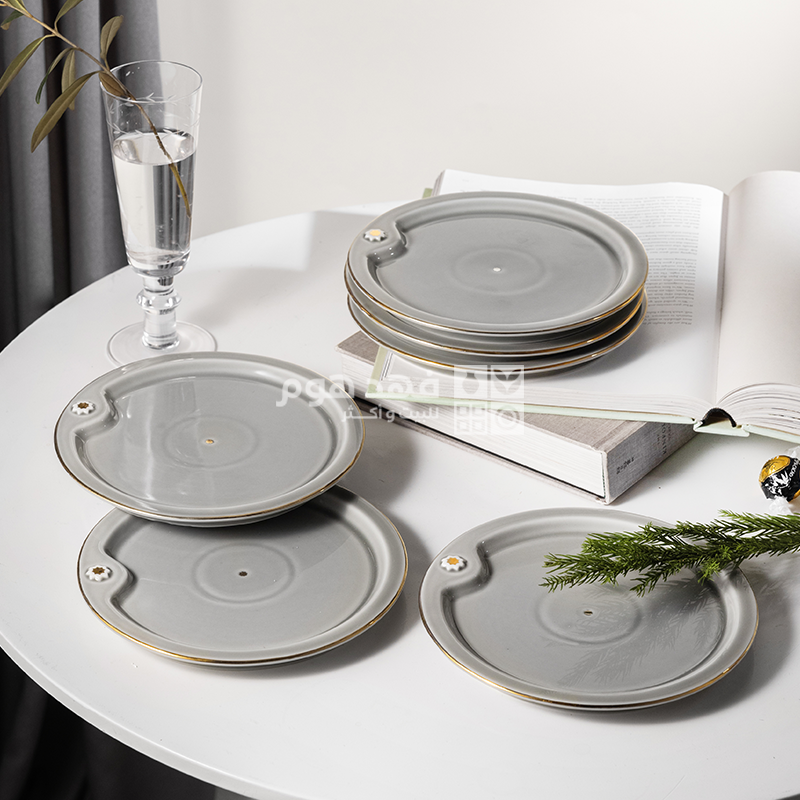 صحن كيك 6 قطع اصالة 2604 رمادي