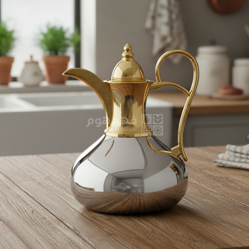 تيرموس بطة 1 لتر ستانلس فضي غطا بلاستك ذهبي كبس SS-QUEEN-10C
