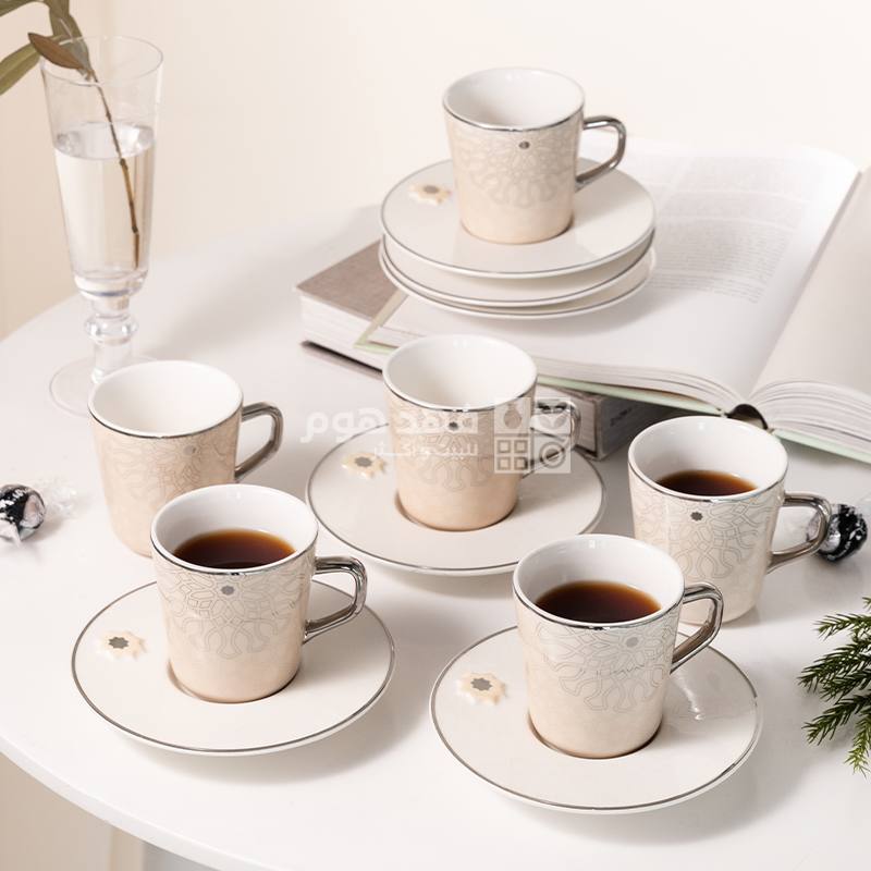 طقم 6 فناجين شاي اصالة 2543 كريمي