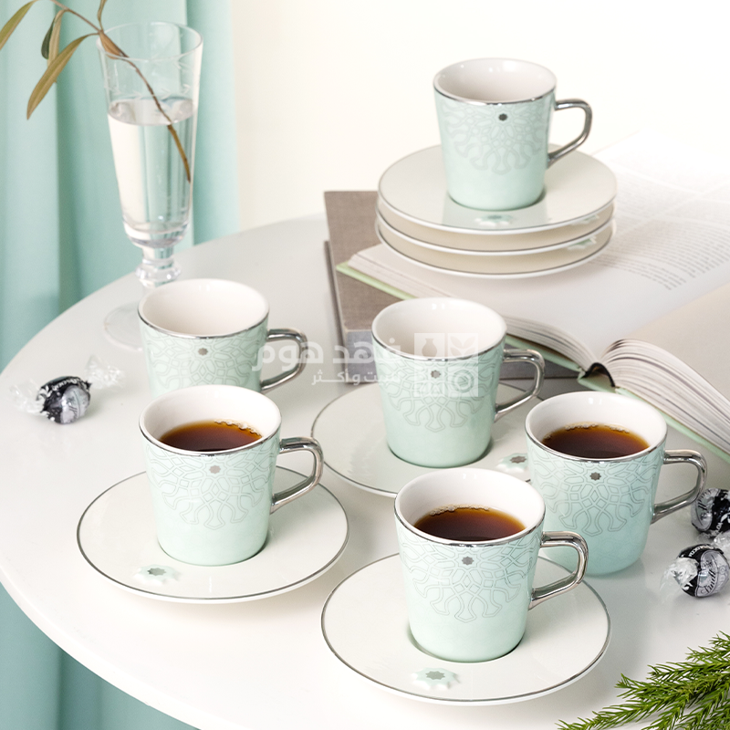 طقم 6 فناجين شاي اصالة 2542 فيروزي