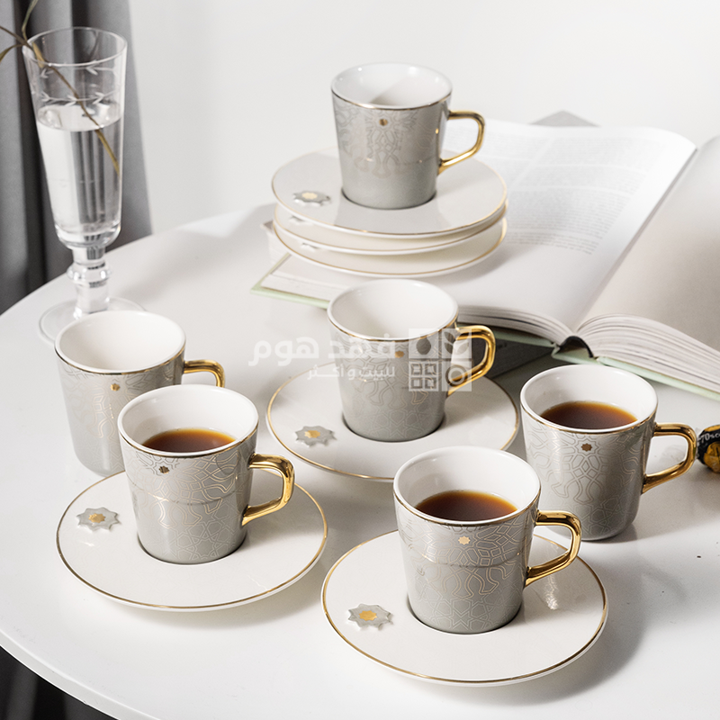 طقم 6 فناجين شاي اصالة 2541 رمادي