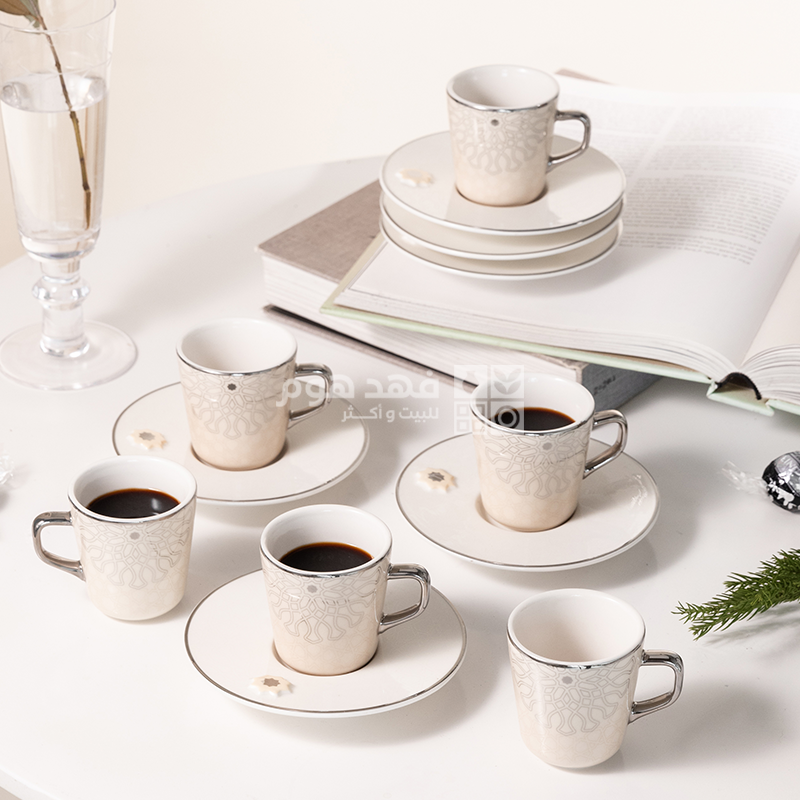 طقم 6 فناجين قهوة اصالة 2537 كريمي
