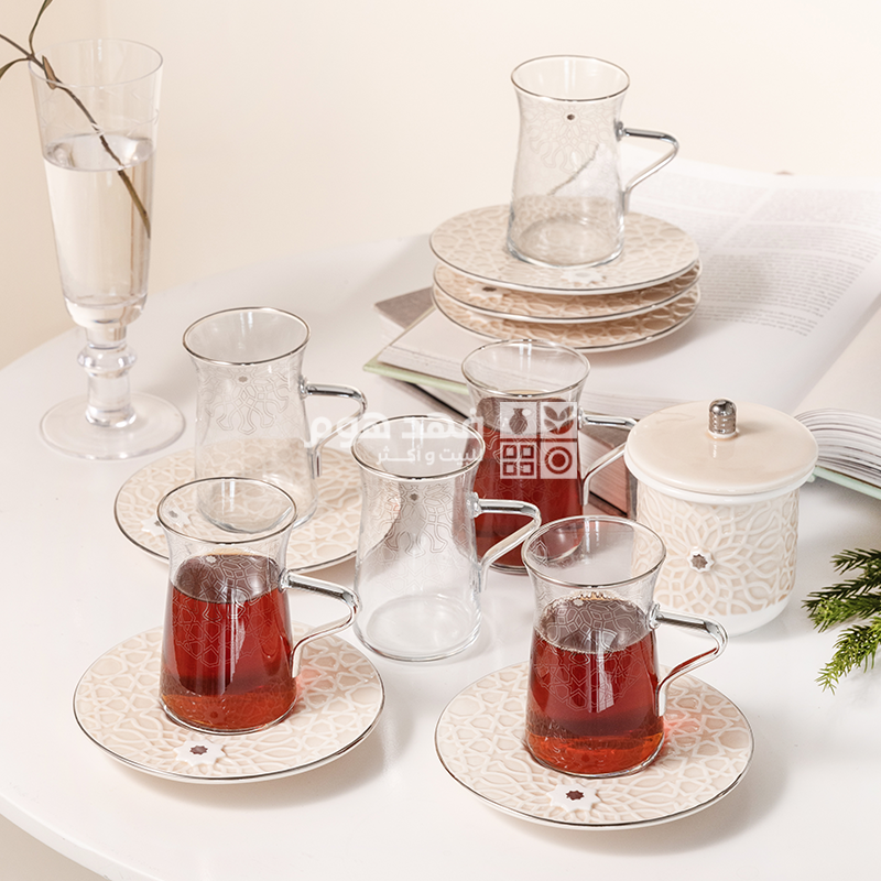 طقم استكانة 14 قطعة اصالة 2555 كريمي