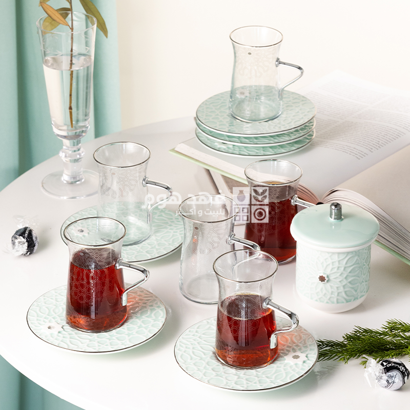 طقم استكانة 14 قطعة اصالة 2554 فيروزي