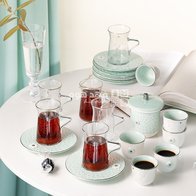 طقم استكانة 19 قطعة اصالة 2548 فيروزي