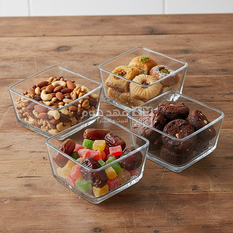 طقم/4 صحون مكسرات زجاج مربع 8.5 سم 612/5