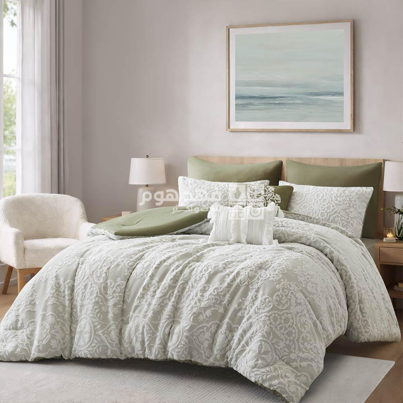 طقم غطاء تخت جاكار 8 قطع 240*260 MADISON PARK BELLAMY GREEN KING
