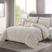 طقم غطاء تخت جاكار 8 قطع 240*260 LUXURY COTTON DAURIA BEIGE KING