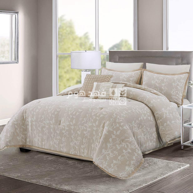 طقم غطاء تخت جاكار 8 قطع 240*260 LUXURY COTTON DAURIA BEIGE KING