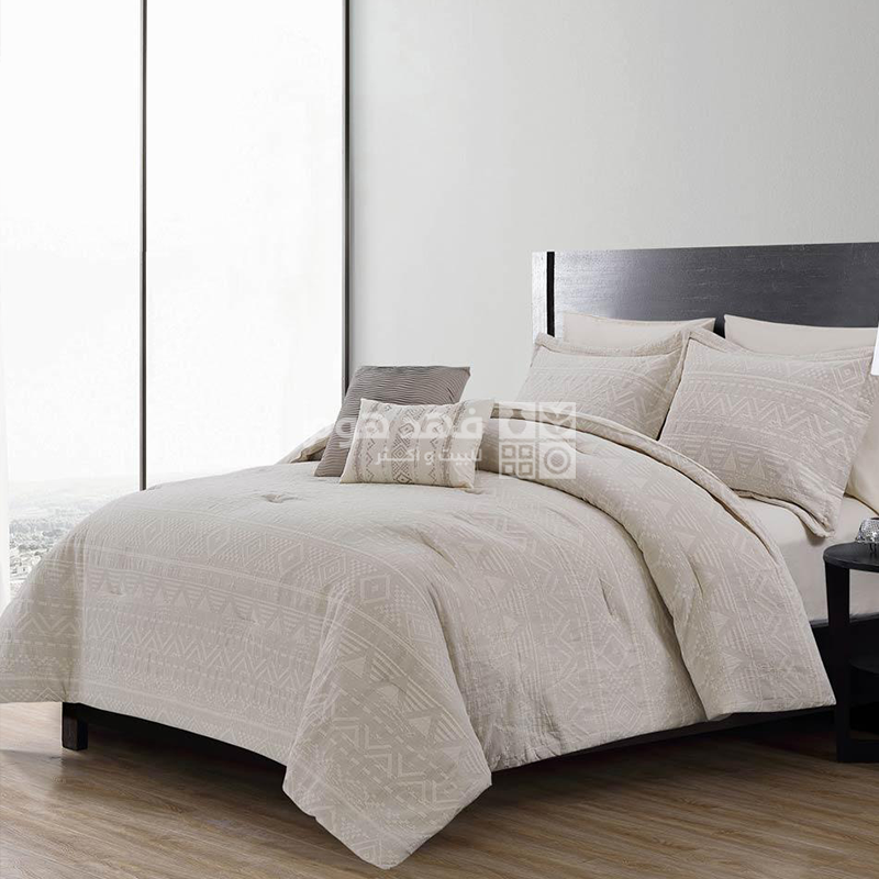 طقم غطاء تخت جاكار 8 قطع 240*260 LUXURY COTTON DAURIA IVORY KING