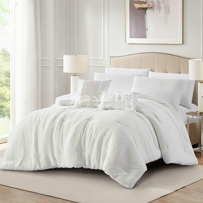 طقم غطاء تخت 5 قطع ميكروفيبر 180*230 FLOWER PLUS BARRETT WHITE TWIN