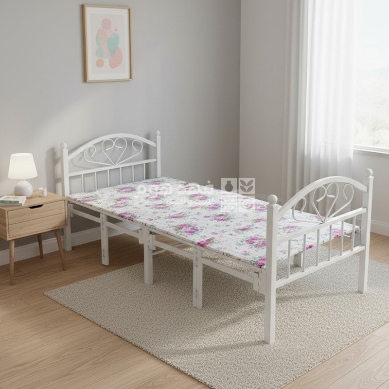 تخت مفرد حديد قابل للطي قياس 90*190 سم / أبيض مورد