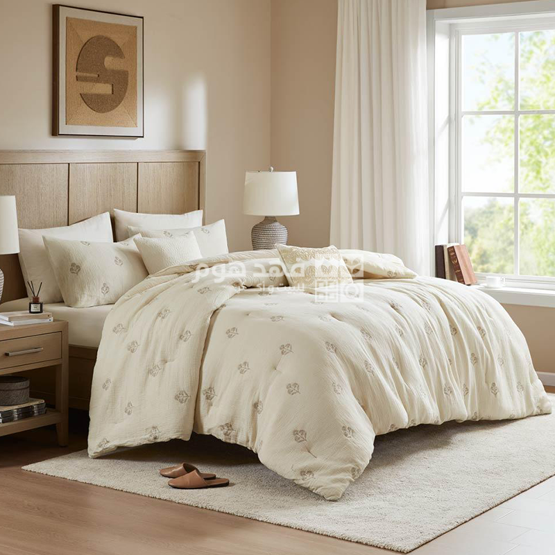 طقم غطاء تخت جاكار 8 قطع 240*260 LUXURY COTTON JEJU IVORY KING