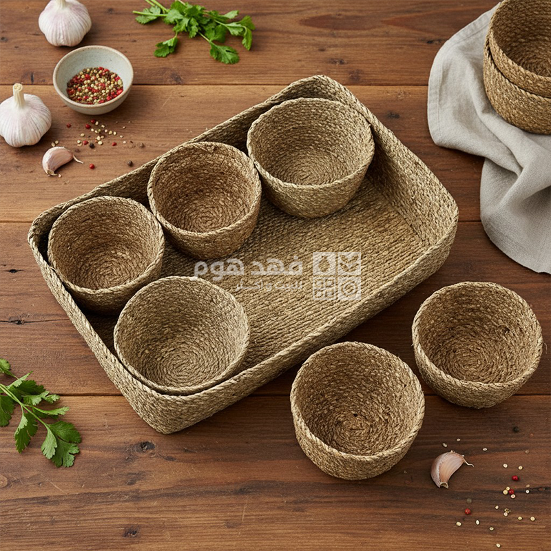 صينية مع 6 زبادي مكسرات قش مستطيل