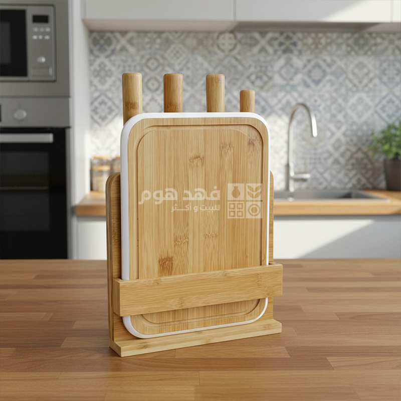 طقم 4 سكاكين + مفرمة مستطيل طولي + ستاند خشب بامبو Tessie&Jessie
